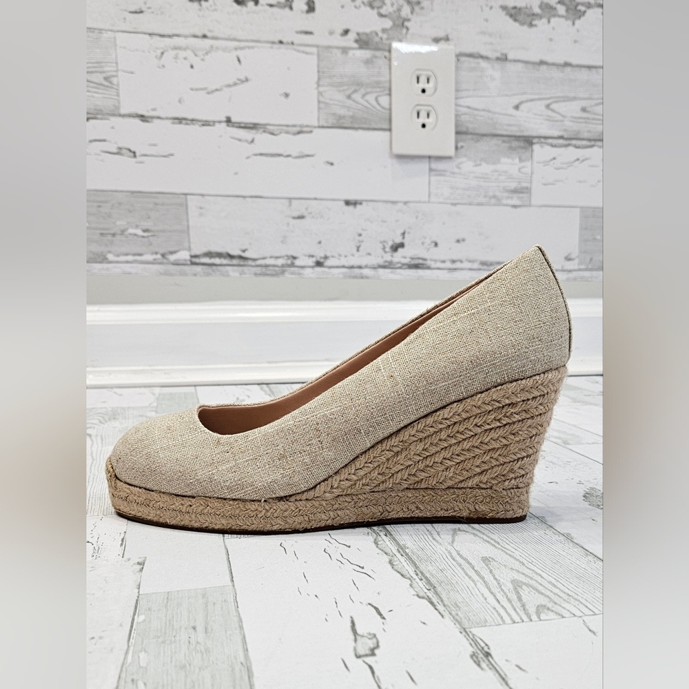 J Crew Seville Espadrille Wedge Metallic Canvas Shoes Size 8.5 M Leather Lining